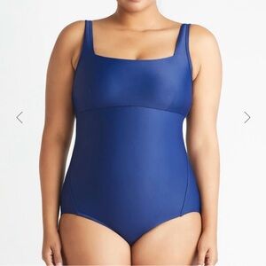 Yummie Athena Navy Blue Square Neck One Piece Swimsuit
